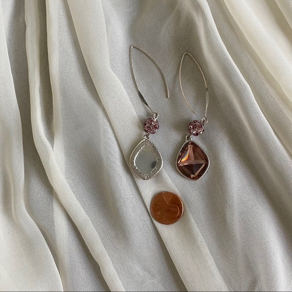 Vintage Silver Purple Jeweled Long Dangle Earrings - Picture 4 of 4